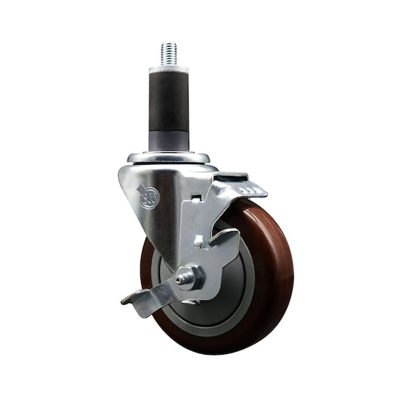 4'' Maroon Poly Swivel 1-1/4'' Expanding Stem Caster with Brake